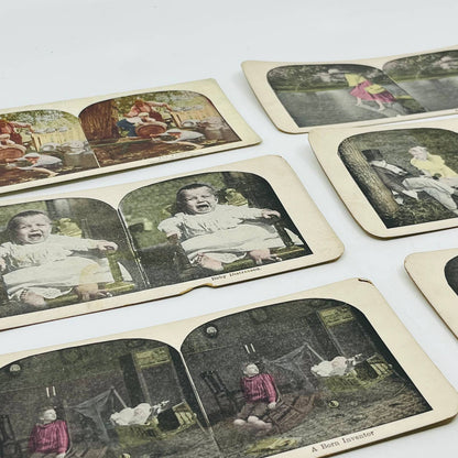 c1890 Lot of 6 Stereoview Cards Hand Tinted Pictures VICTORIAN CHILDREN TA7-16