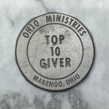 Vtg Letterpress Printers Block Plate Marengo Ohio Ministries Top 10 Giver SE845