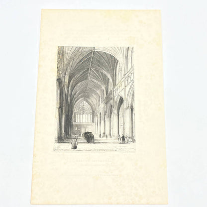 1836 Original Art Engraving Exeter Cathedral The Nave Looking West AC4