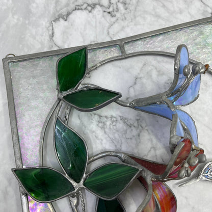 Vintage Stained Glass Sun Catcher 3D Hummingbird and Flowers 10.5” TA9