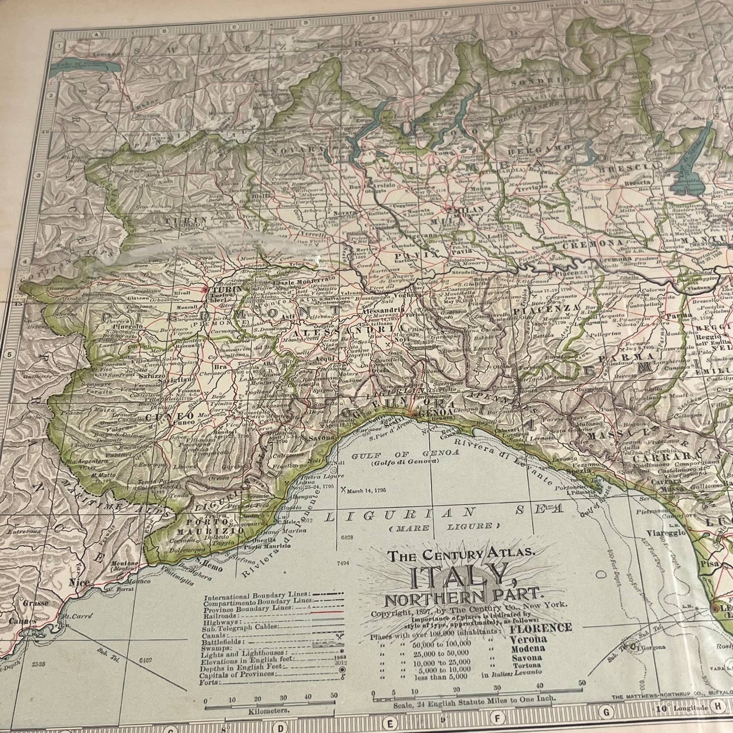 Antique 1897 The Century Atlas Map of ITALY Color Engraved 12.5 x 17” FL5