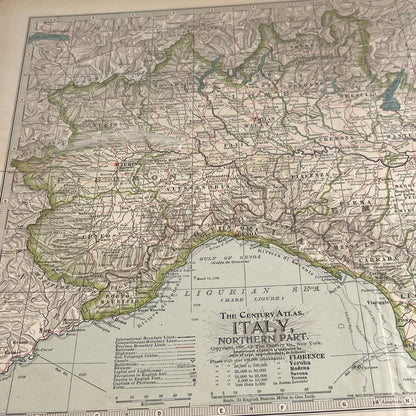 Antique 1897 The Century Atlas Map of ITALY Color Engraved 12.5 x 17” FL5