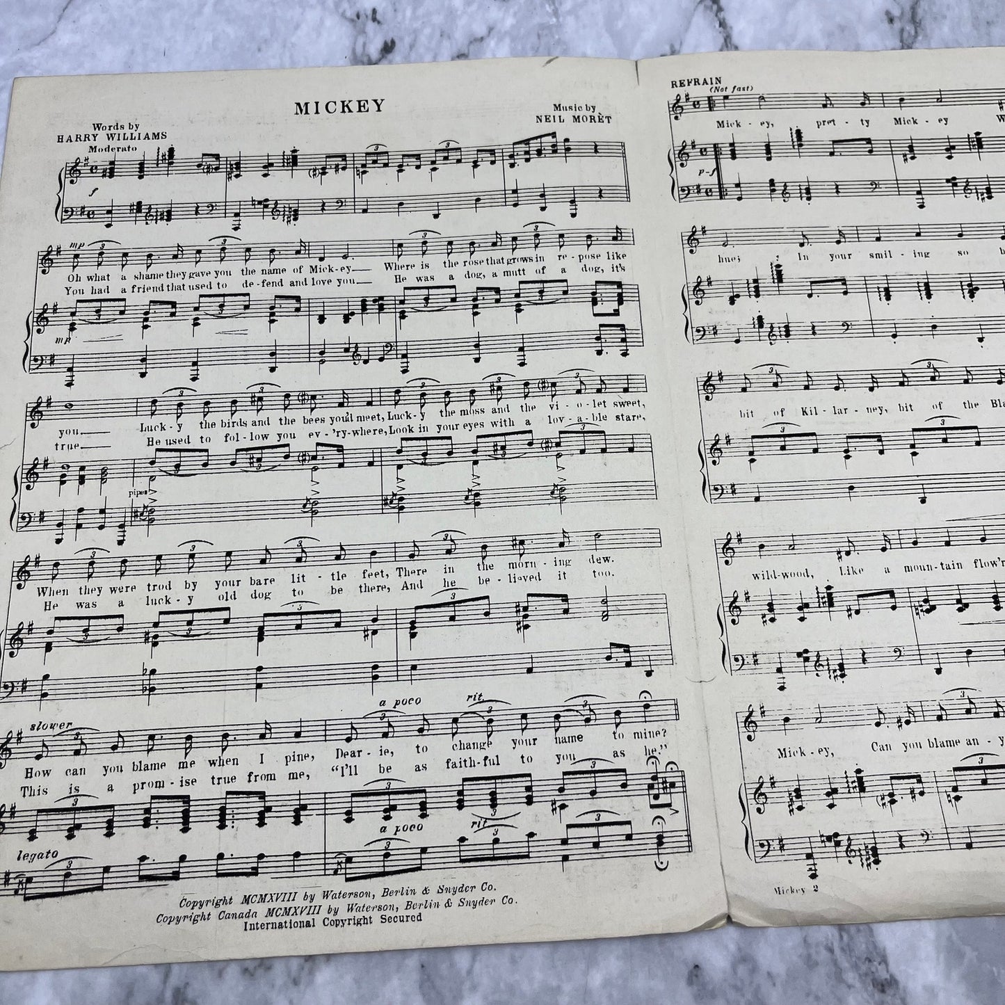 Mickey Sheet Music Piano Mabel Normand 1918 Williams Moret V39-3