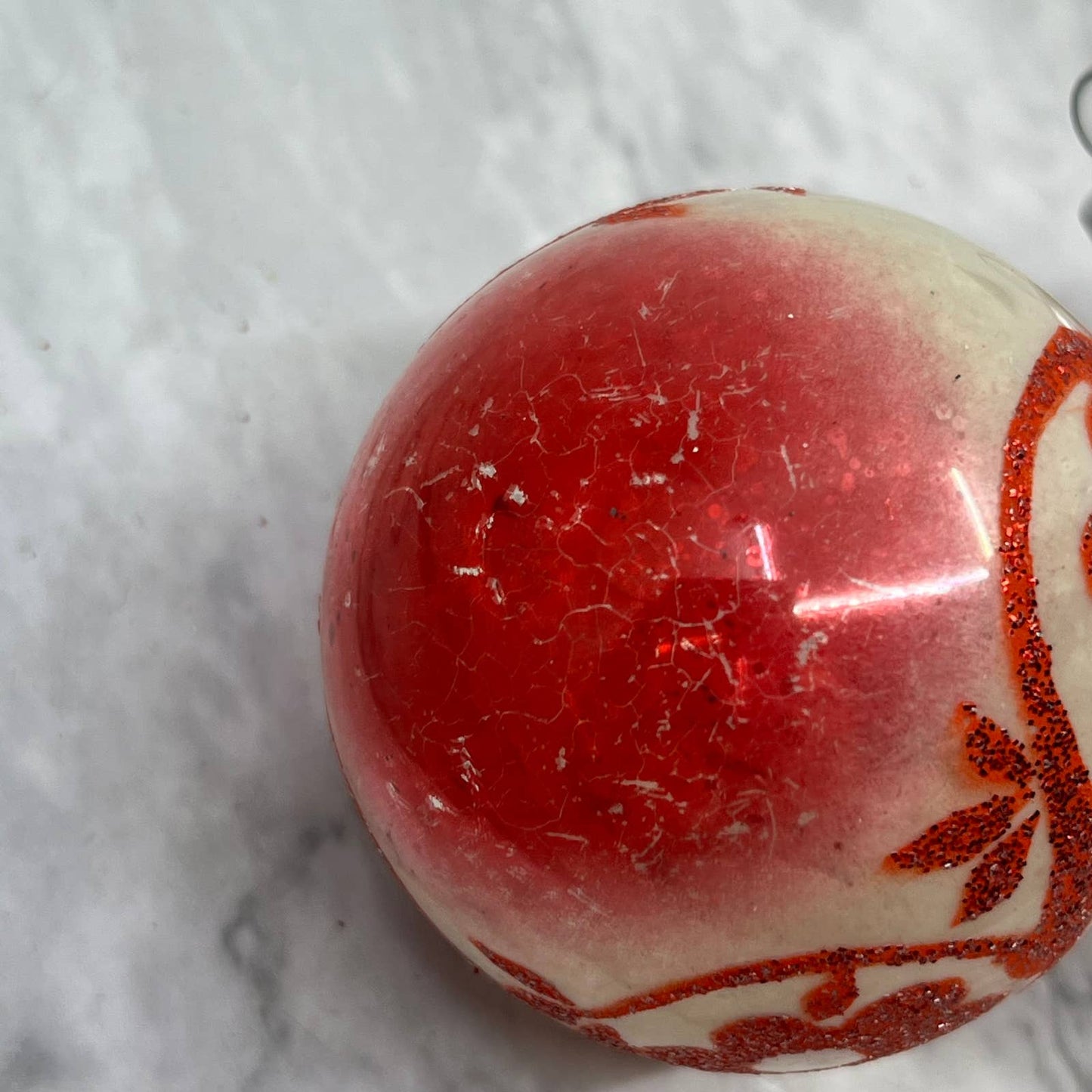 Vintage Lot of 3 Shiny Brite Christmas Ornament 2 5/8” Mica Stencil Red TJ9