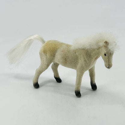 Flocked Velvet Plastic Toy Horse White Felted Soft Pony Figure Figurine 3x4” SB7