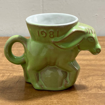 1981 Frankoma Democrat DNC Elephant Political Mug Green Glaze Mondale TB7