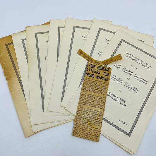 1955 Lot of Tom Thumb Wedding Programs & News Clipping Gettysburg College PA D2