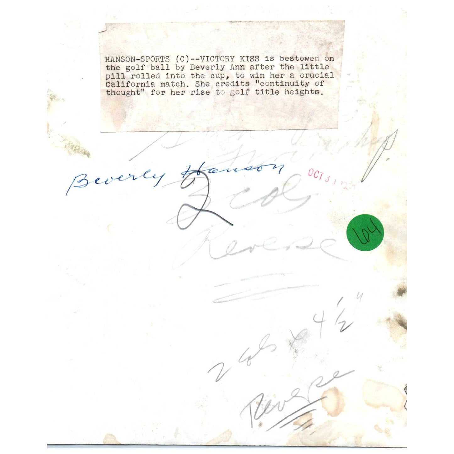 1959 Original Press Photo Ladies' PGA Golf Beverly Hanson ~7x9 AD1