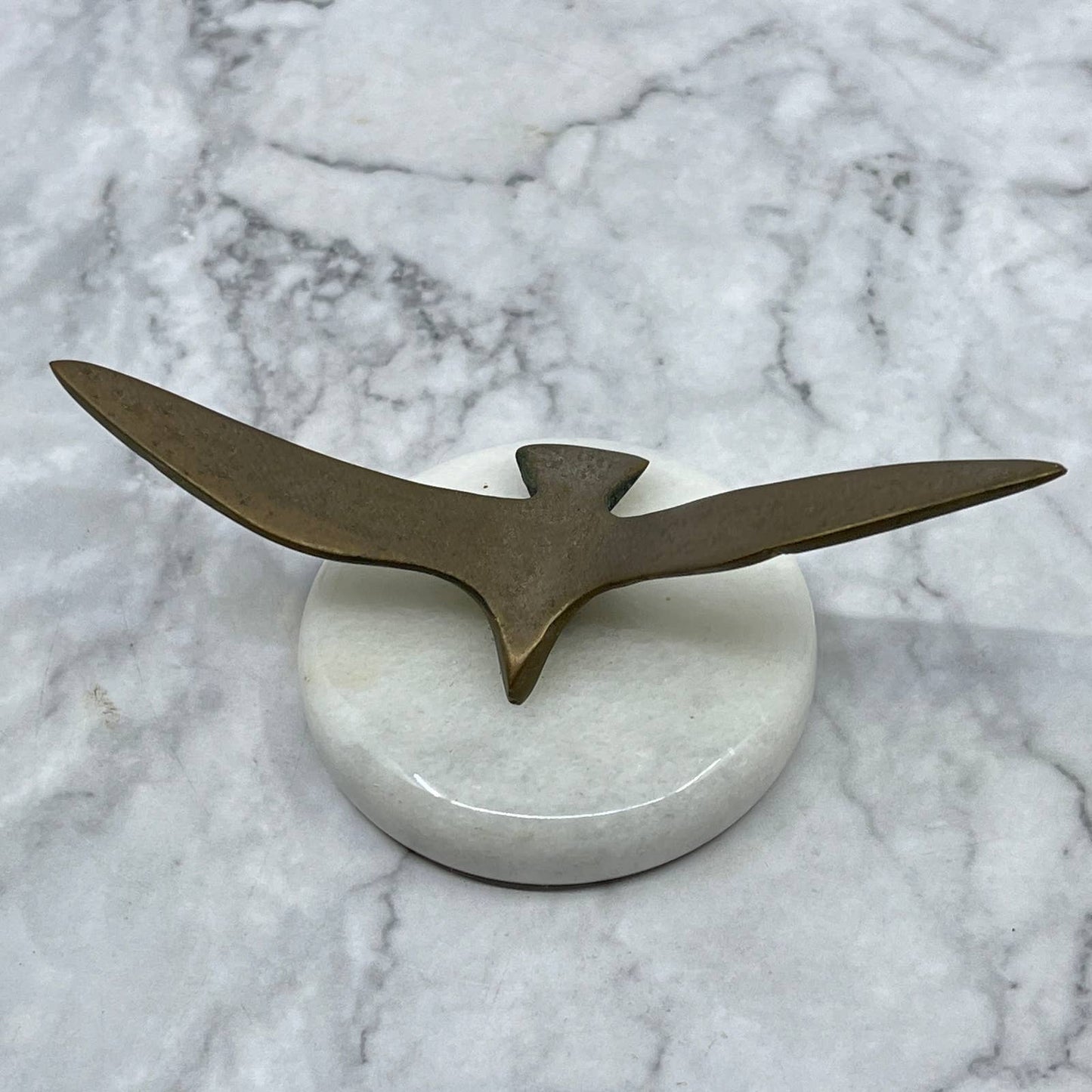 VTG Art Deco MCM Copper Eagle Paperweight on Marble Stone Base 4.5x2" TJ1
