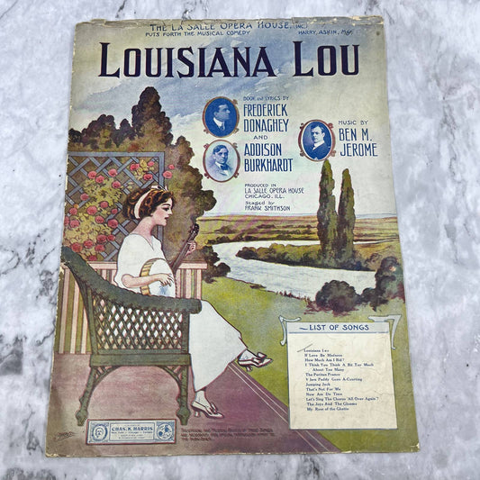 1911 Sheet Music-Louisiana Lou - Ben M. Jerome Woman Playing Banjo TI1
