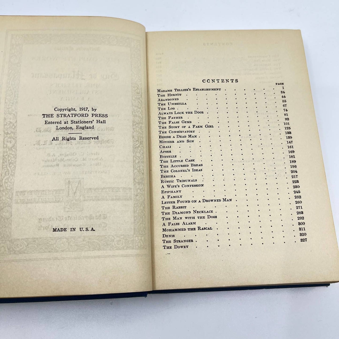 1917 Guy de Maupassant MME. Teller’s Establishment A Family & Other Stories TF2
