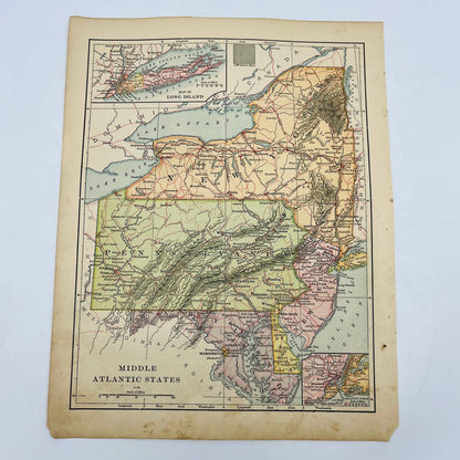 1896 Harper’s Map Middle Atlantic USA MA DE NJ NY PA 9x12” FL1