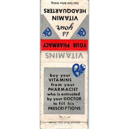 Vintage Matchbook Cover Your Pharmacy is Your Vitamin Headquarters SE5