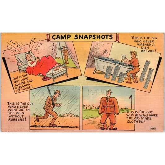 1942 WWII Army Camp Snapshots Humor Cartoon Original Postcard P2-11