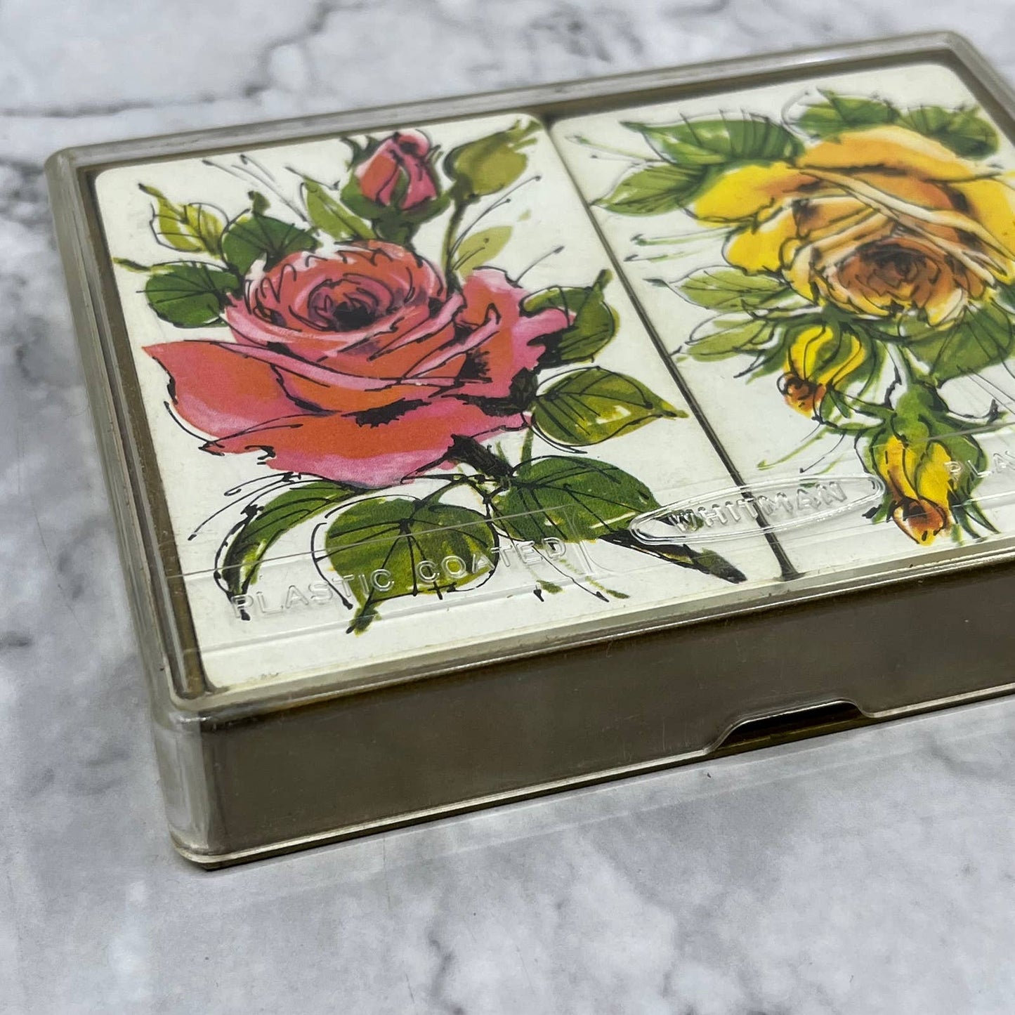 Vintage Whitman 2 Deck Bridge Playing Cards Roses With Case COMPLETE TB5