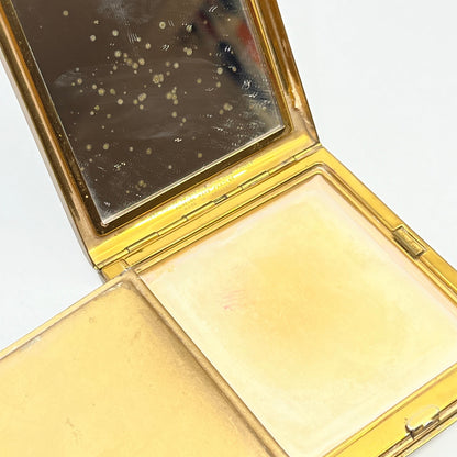 1950s Stratton England GOLD TONE Pinstripe Black Enamel Powder Compact SC8