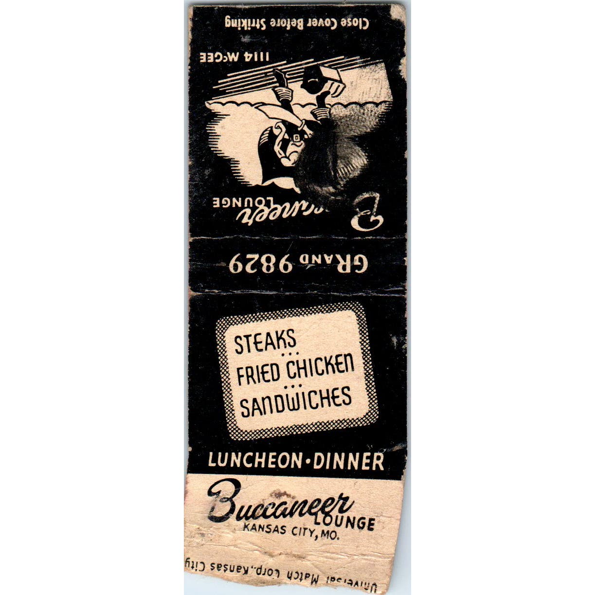 Buccaneer Lounge Kansas City MO Advertising Matchbook Cover SA9-M1