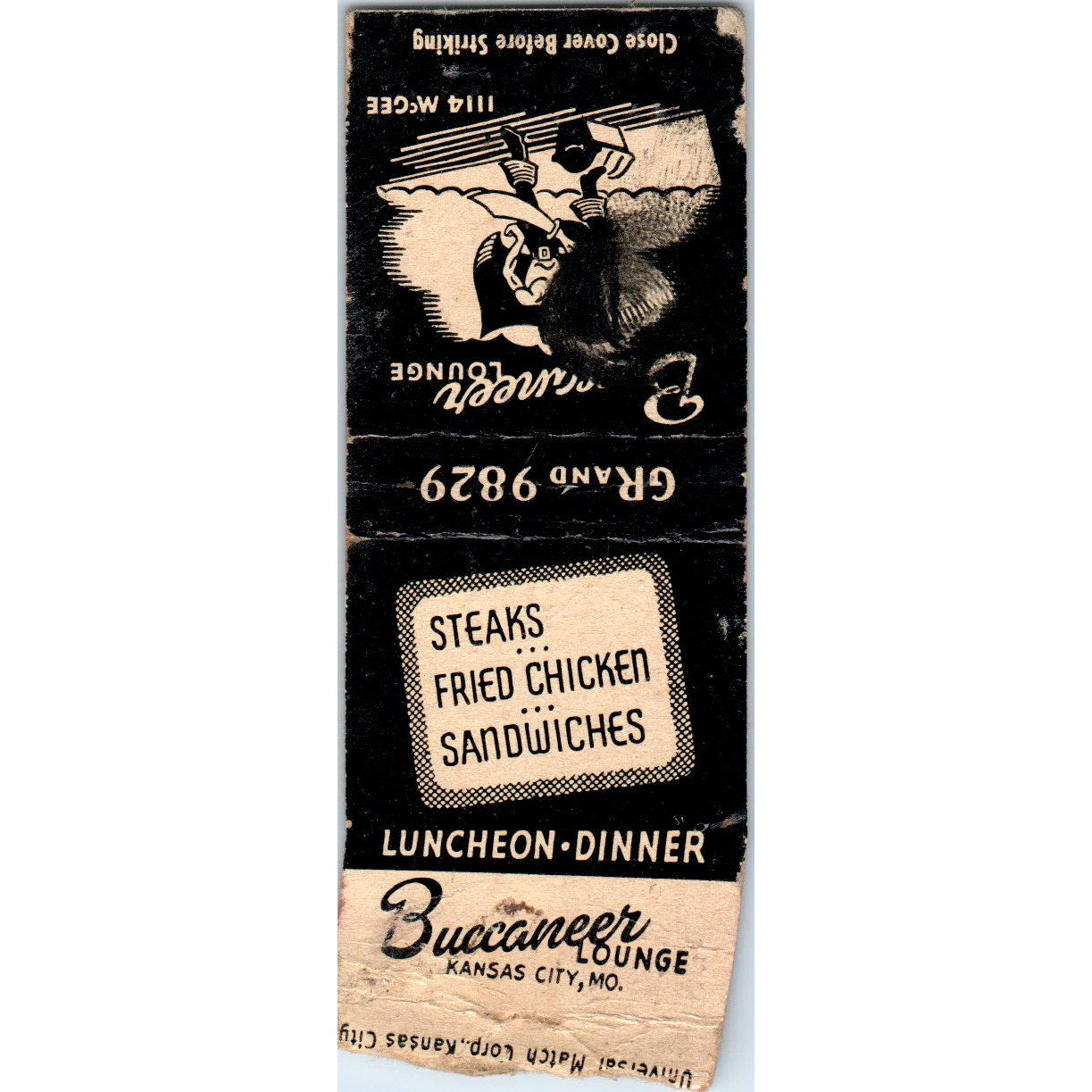 Buccaneer Lounge Kansas City MO Advertising Matchbook Cover MM9-5