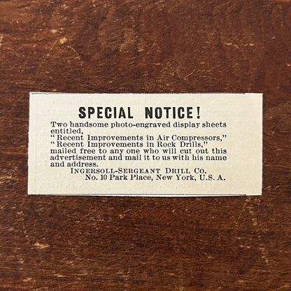 Ingersoll-Sergeant Drill Co Engraving Sheet Offer Original Advertisement AD8-P28