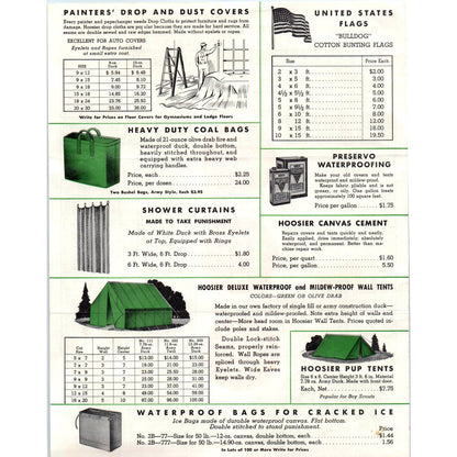 1945 Hoosier Tarpaulins and Truck Covers Advertising Leaflet Price List AD8