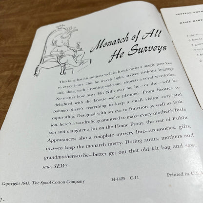 1943 Sewing for Babies Book No. S-12 Spool Cotton Co. Shirts Gowns Bibs Caps TK3