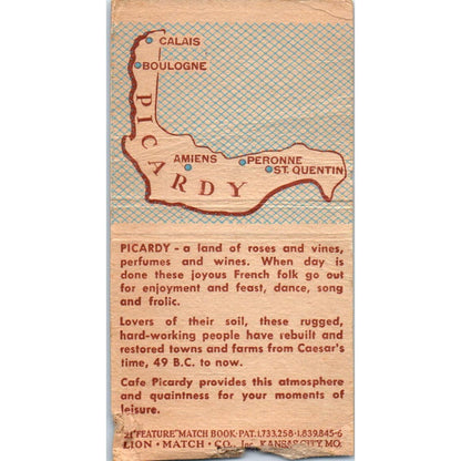 Cafe Picardy Hotel Muehlebach Kansas City MO Advertising Matchbook Cover SA9-M3