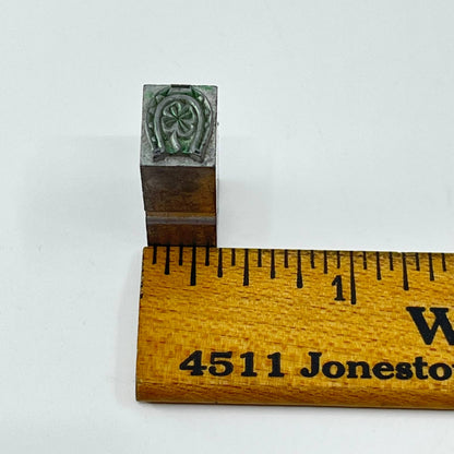 1920s Horseshoe Shamrock Good Luck Stamp Typeset Print Block 1/3” SC7