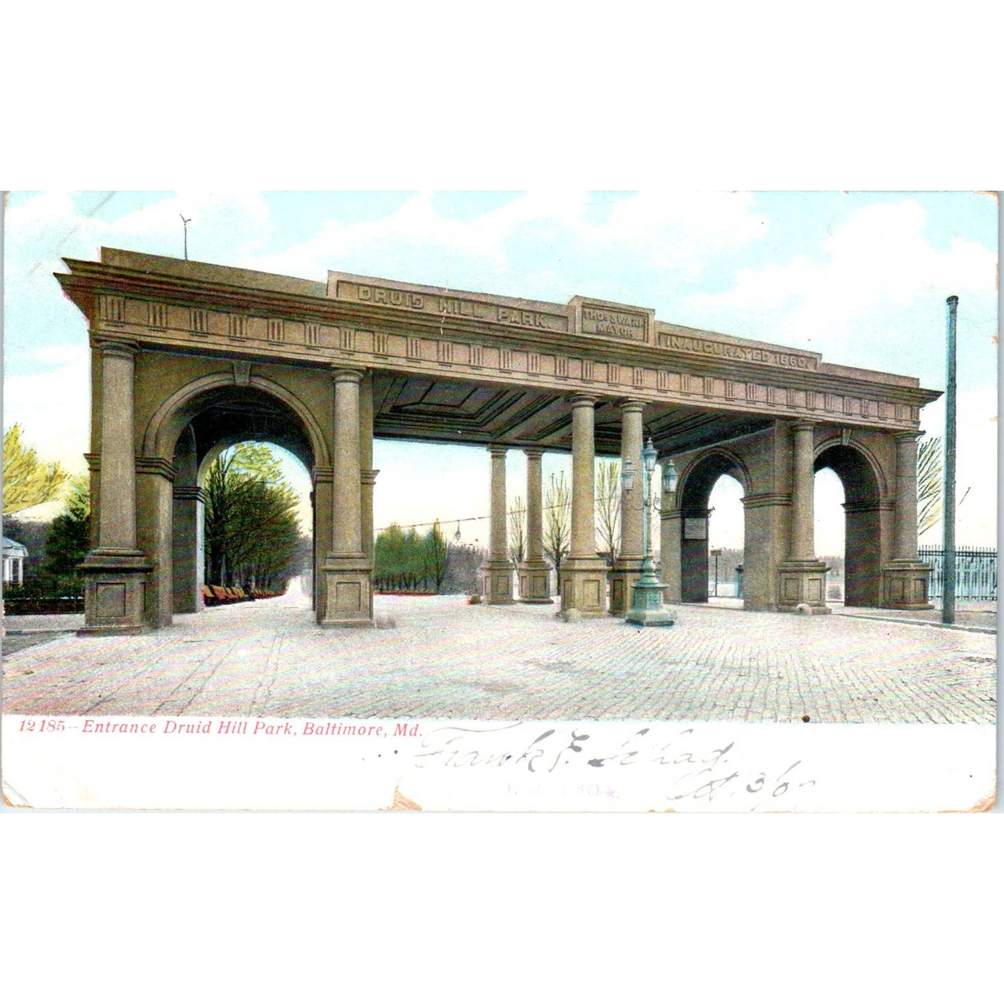 Entrance to Druid Hill Park Baltimore MD Original Postcard TK1-28