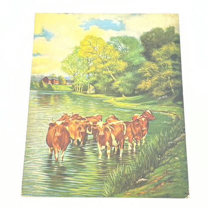 Vintage Cow Herd Country Lithograph Print 6 1/2 x 8 1/4" AB7