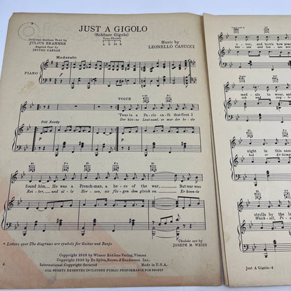 1930 Just a Gigolo Leonello Casucci Julius Brammer Vintage Sheet Music FL5