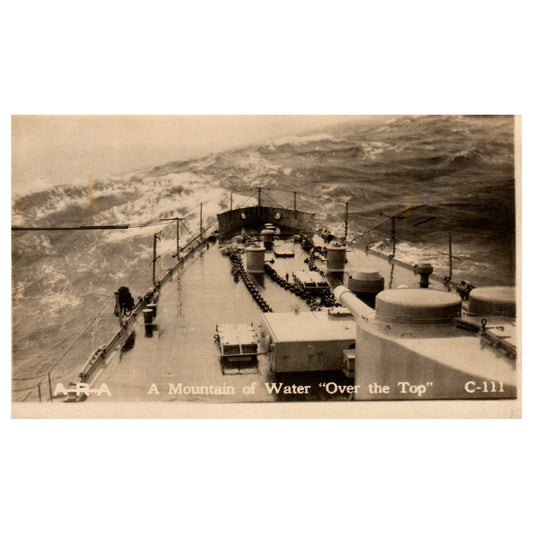 WWI Battleship Scene - A Mountain of Water Over the Top - Postcard RPPC P3-6