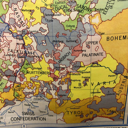 LARGE 1956 Denoyer-Geppert Co. Wall Map Germany at the Time of Reformation 1547