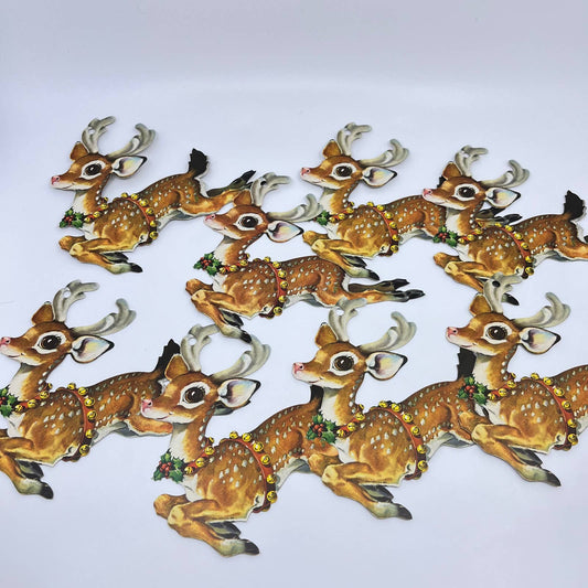 1950s Christmas Dennison Die Cut - Leaping Reindeer - 7" Lot of 8 FL3