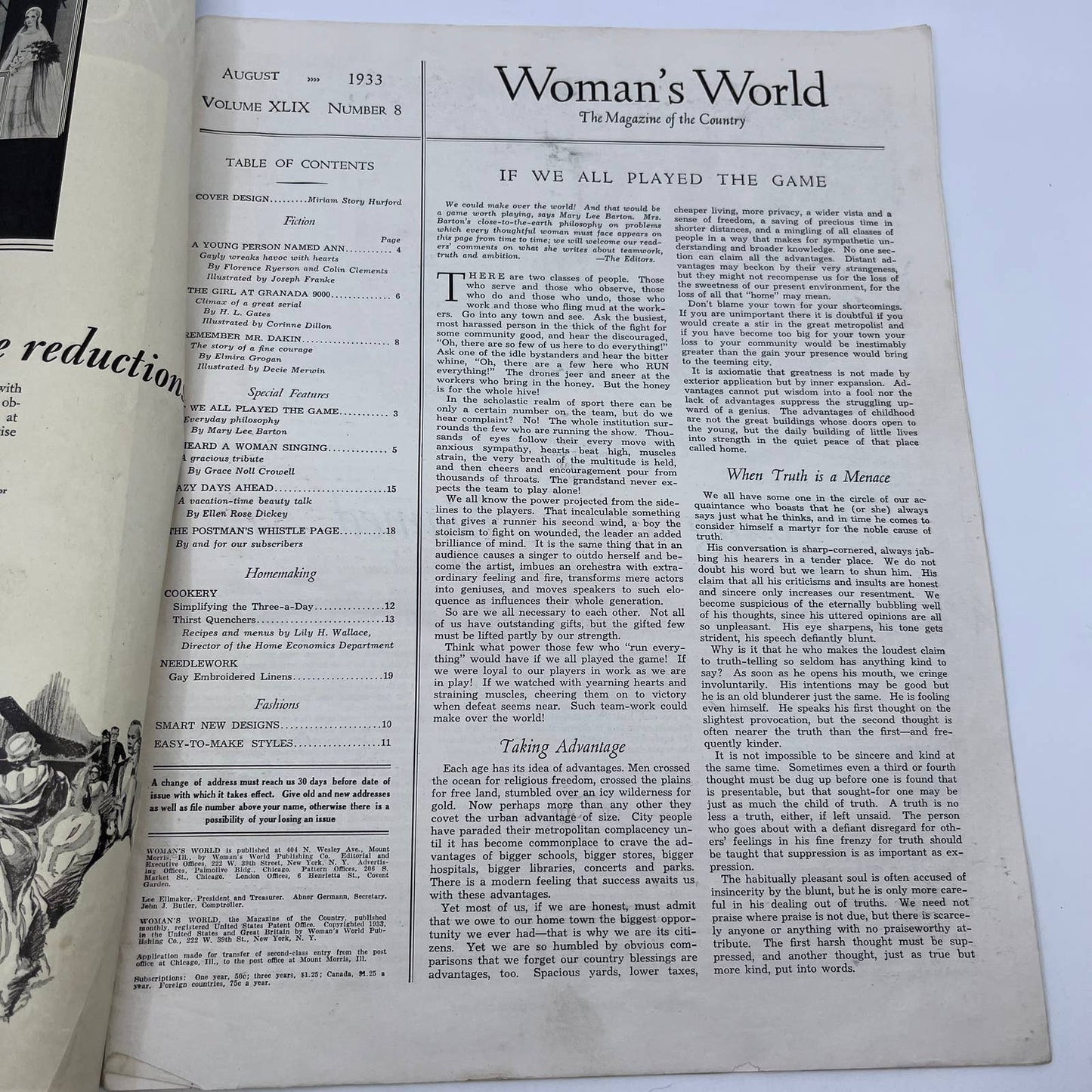 1933 Aug Women's World Magazine Miriam Story Hurford Art Midsummer Fashions TI4