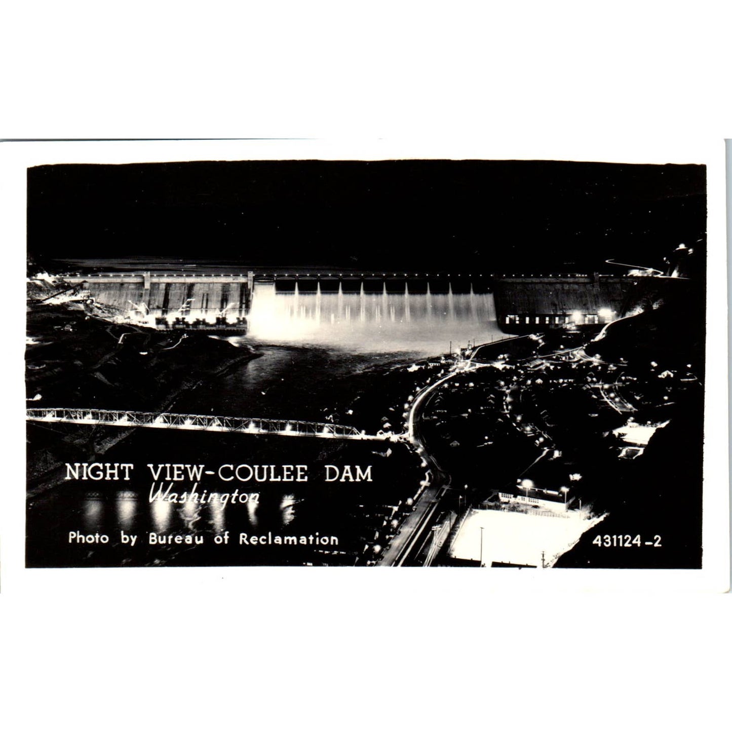 Antique Postcard RPPC Night View of Grand Coulee Dam Washington TD9