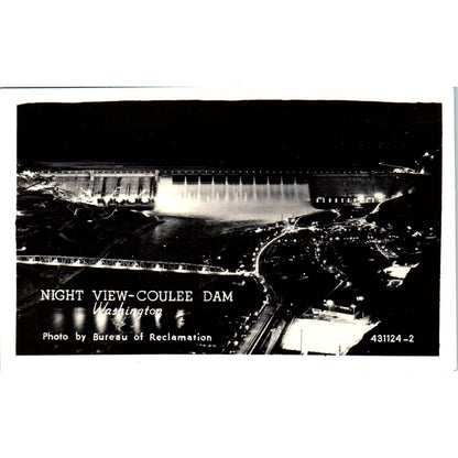 Antique Postcard RPPC Night View of Grand Coulee Dam Washington TD9