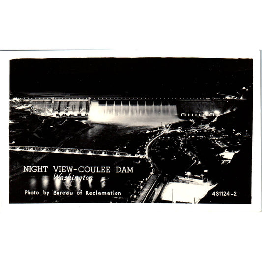 Antique Postcard RPPC Night View of Grand Coulee Dam Washington TD9