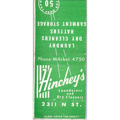 Hinchey's Launderers Kansas City MO Advertising Matchbook Cover SA9-M3