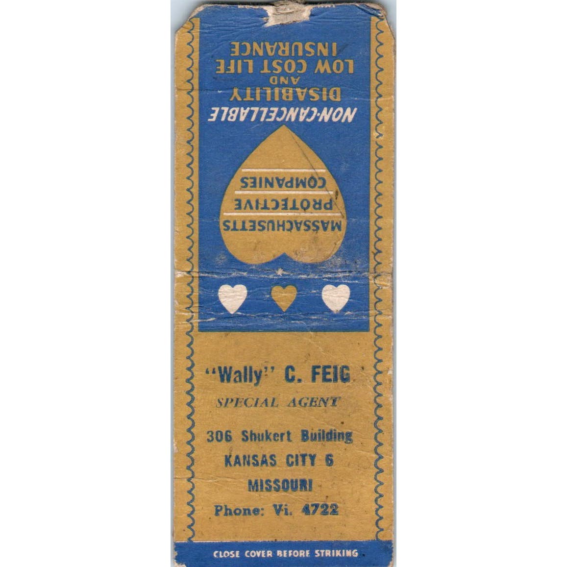 Wally C. Feig Agency Kansas City MO Advertising Matchbook Cover SA9-M2