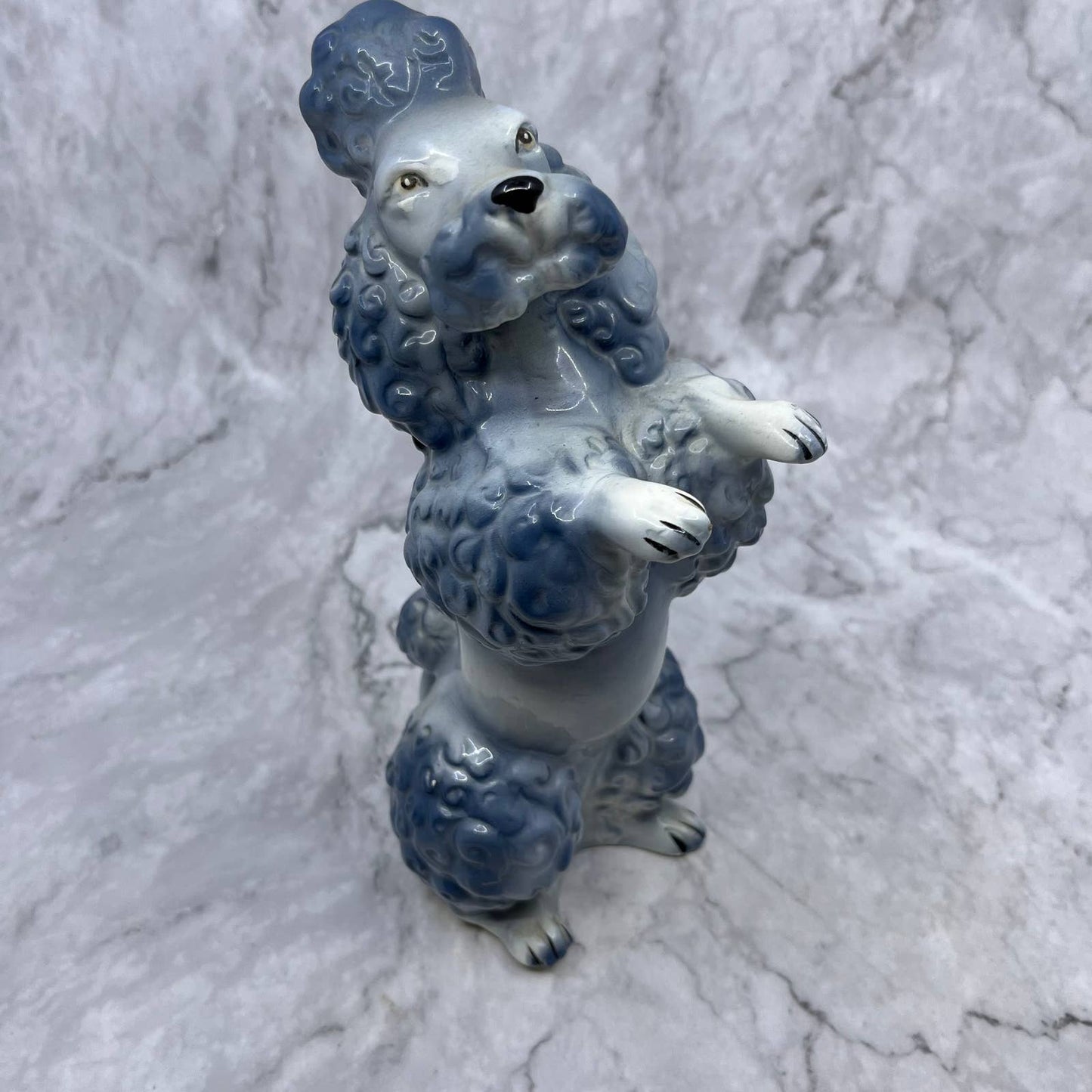 Vintage MCM Blue Gray Poodle Hand Painted Porcelain Figurine 9" TJ1