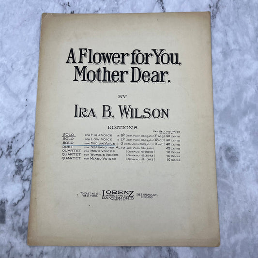 A FLOWER FOR YOU, MOTHER DEAR sheet music ~ 1922 Ira B Wilson V39-4