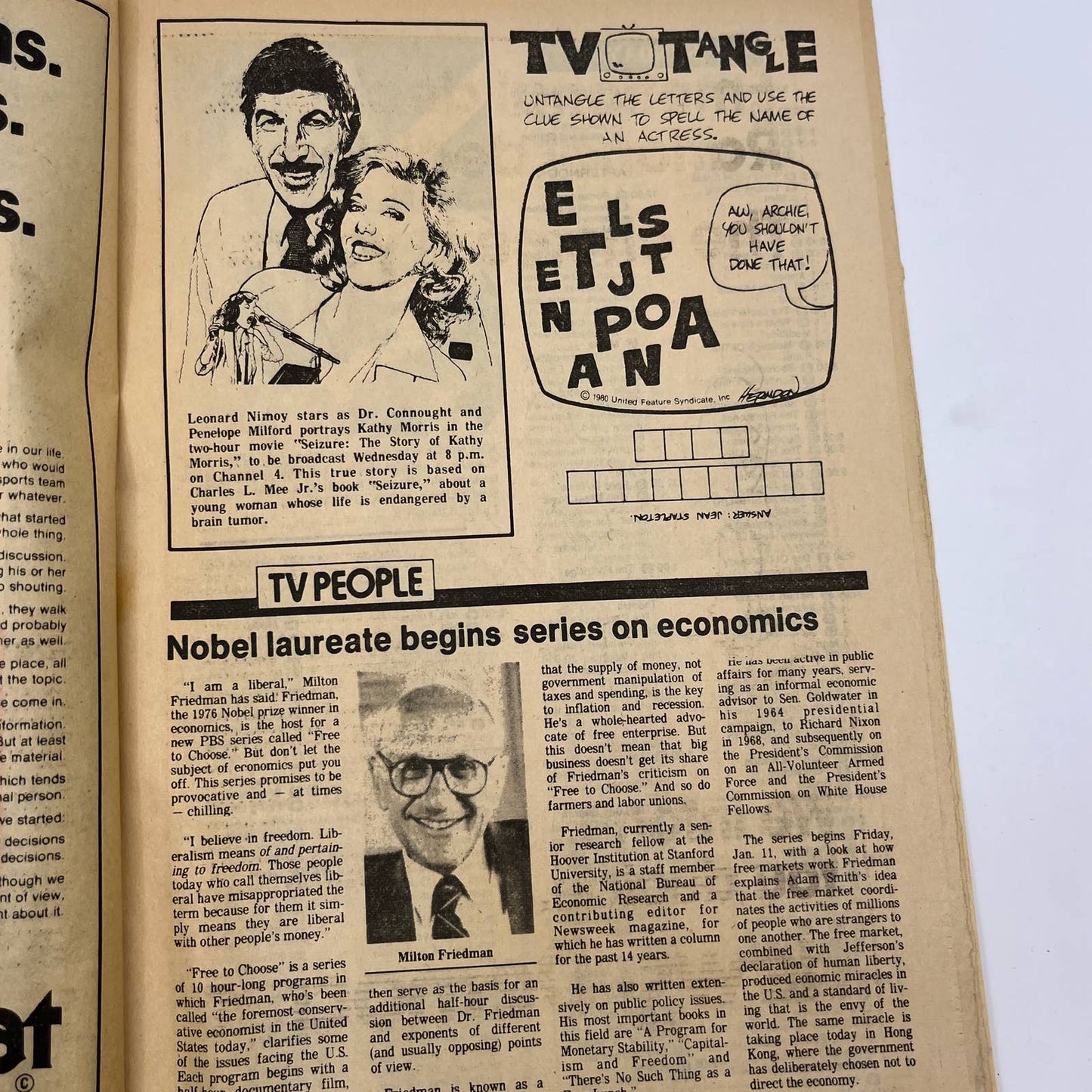 1980 Jan 8 Bellville IL News-Democrat TV Listings Leonard Nimoy Seizure TG6