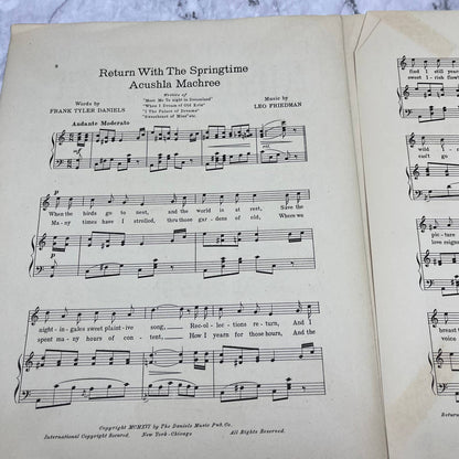 Antique Sheet Music Return the Springtime Acushla Machree 1916 Art Nouveau TH5