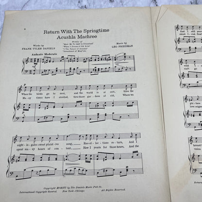 Antique Sheet Music Return the Springtime Acushla Machree 1916 Art Nouveau V38
