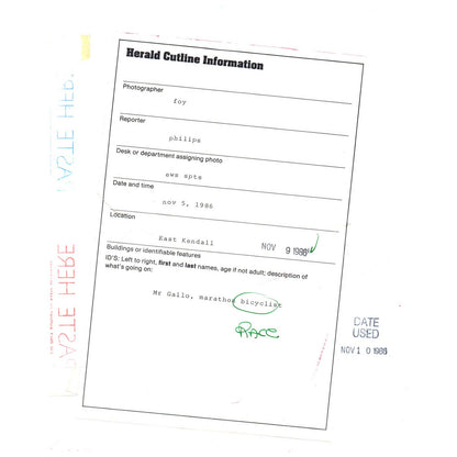 1986 Press Photo Cycling Gallo Marathon Bicyclist East Kendall 8x10" AD3