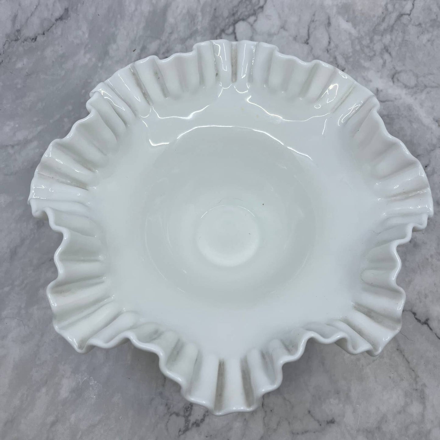Vintage Fenton Milk Glass Hobnail 10" Inch Round Crimped Centerpiece Bowl TI8