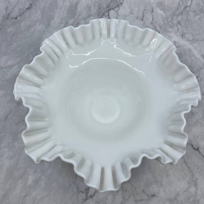 Vintage Fenton Milk Glass Hobnail 10" Inch Round Crimped Centerpiece Bowl TI8