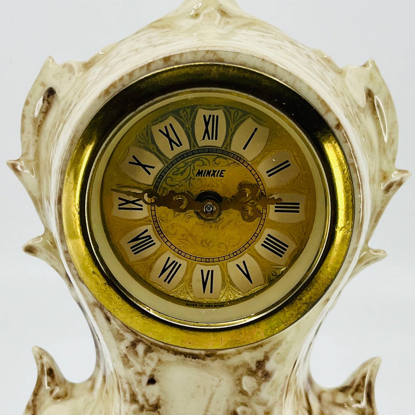 Vintage Minxie German Mantel Wind Up Clock Ceramic Glaze 6” TC2