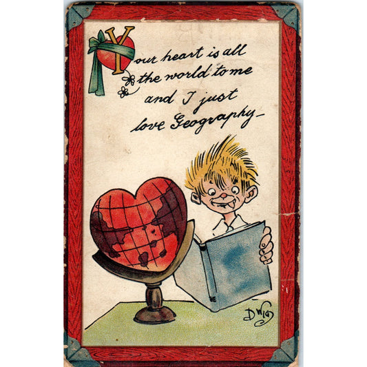 Valentine's Geography Dwig Cartoon 1913 Original Postcard P1-13