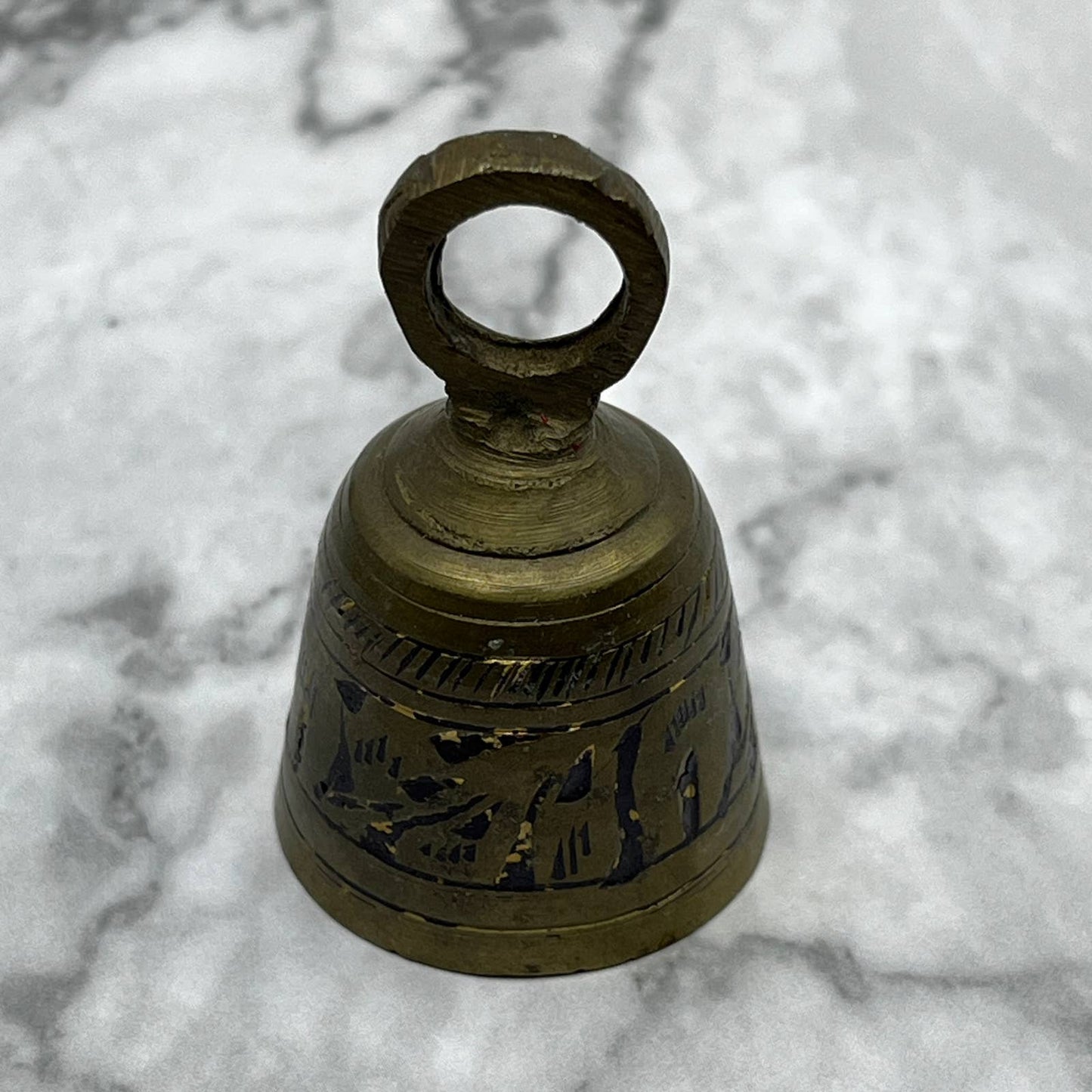 Vintage Etched Brass Bell of Sarna 2" India SA2